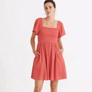 Madewell Floral Embroidered Lucie Dress in Light Red with pockets Size M